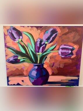 Vibrant Purple Tulips Canvas Print - painted by me 💜